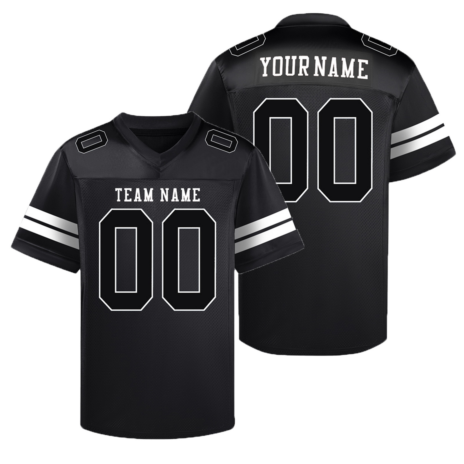 Custom Black White II Football Jersey Personalized Team Shirt