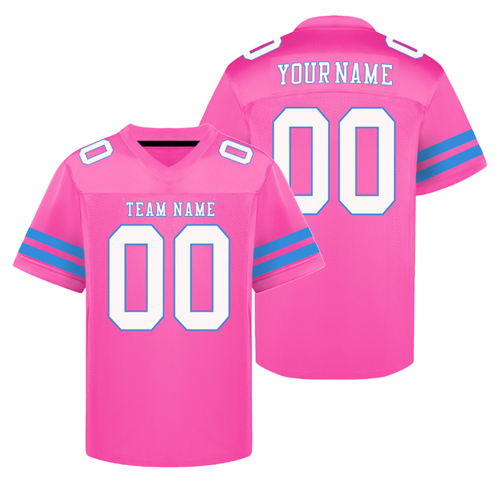 Custom Pink White Blue Football Jersey Personalized Team Shirt