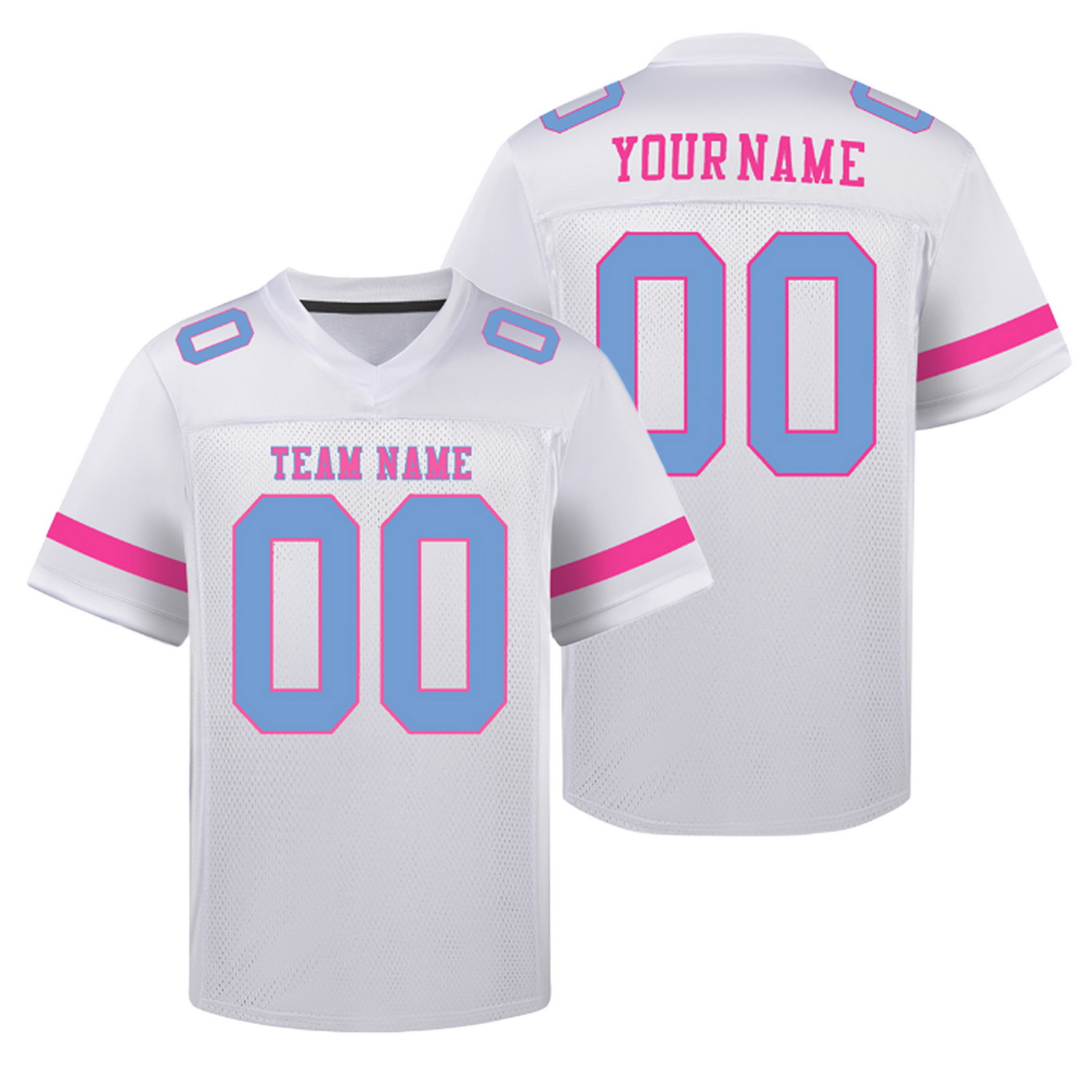 Custom White Blue Pink Football Jersey Personalized Team Shirt