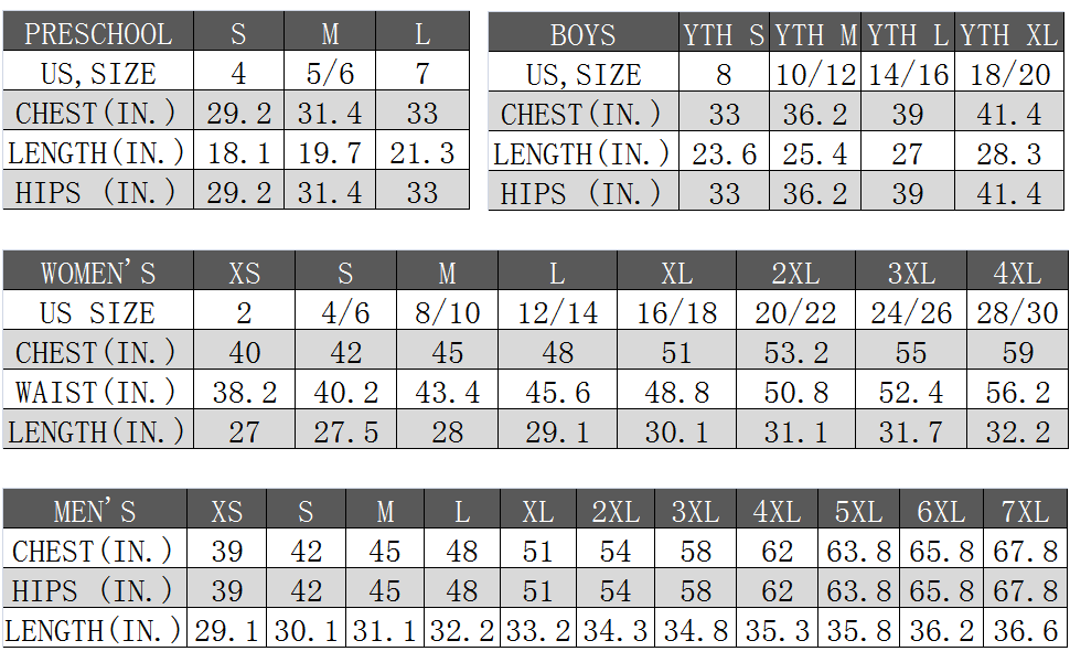 Soccer size chart
